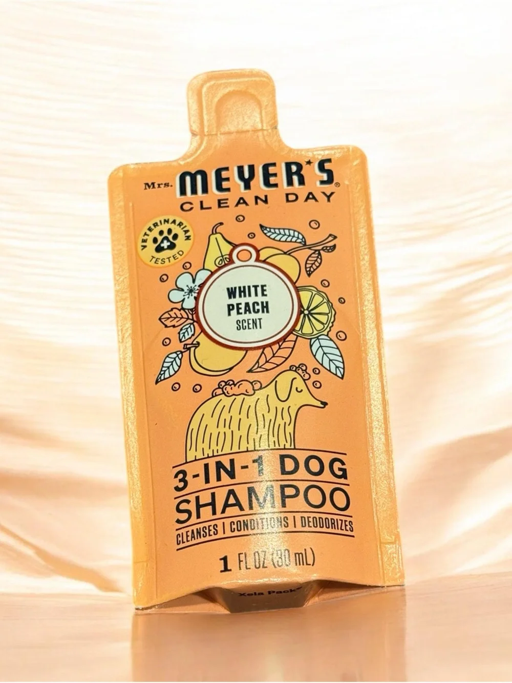 🌶4/$12 NIP Mrs. Meyer's Clean Day White Peach 3-in-1 Dog Shampoo Sample 1 Fl Oz